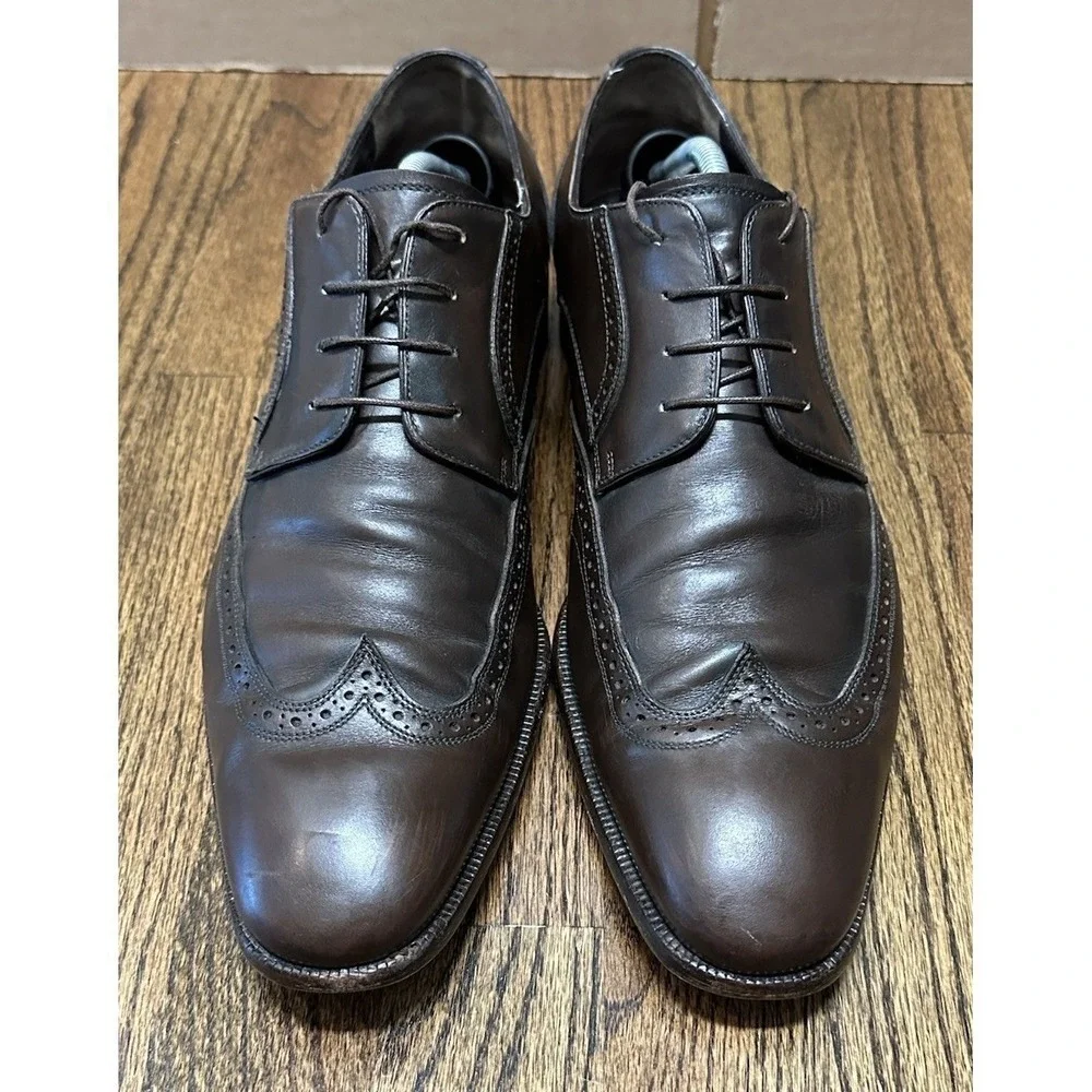 Salvatore Ferragamo Wingtip Brown Leather Dress Oxford Shoes Men's Sz 12D